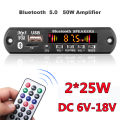 2*25W Stereo 12V 50W Amplifier Car FM Radio Module Stereo Bluetooth 5.0 MP3 Player Decoder Board Support TF USB AUX Recorders.