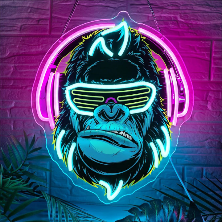 Monkey Gamer Neon Sign USB Dimmable LED Neon Light for Bedroom Gaming Room Bar Pub Room Decoration PC Gamer Gifts for Men