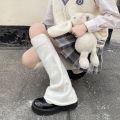 Trumpet Leg Warmers Cute Knitted Long Foot Cover Fashion JK Lolita Socks Solid White Black Colors Kawaii Autumn Winter Legwarmer. 