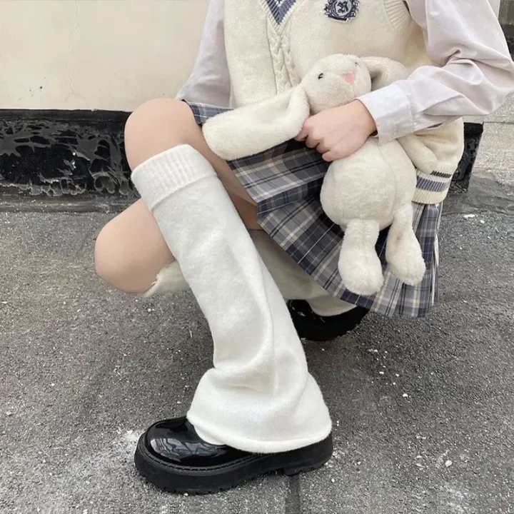 Trumpet%20Leg%20Warmers%20Cute%20Knitted%20Long%20Foot%20Cover%20Fashion%20JK%20Lolita%20Socks%20Solid%20White%20Black%20Colors%20Kawaii%20Autumn%20Winter%20Legwarmer%20-%20Image%203