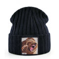 Unisex Black Beanie Hat With Animals Embroidery Patch Knitted Skull Cap For Men Women For Autumn Winter Streetwear Bonnet Hats.