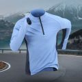 Sports quick drying long sleeved men's 2025 autumn and winter warm running T-shirt with half zipper top for outdoor cycling trai. 