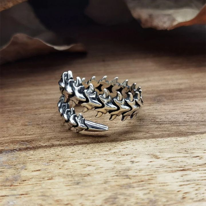 Vintage Gothic Keel Spine Rings For Women Men Antique Silver Hyperbole