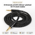 KBEAR AUX08 8 cores  HiFi AUX earphone Audio Cable Speaker cable 3.5mm Male to Male Aux Cable For Phone Headphone Car MP3. 