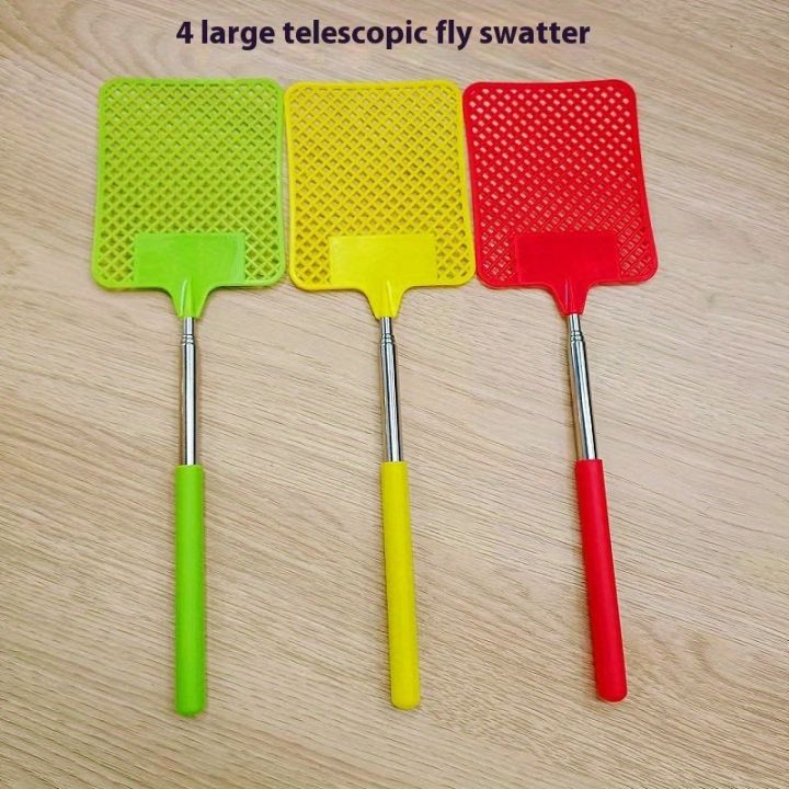 Telescopic Fly Swatter Stainless Steel Metal Steel Fly Mosquito Swatter with Plastic Square Head and Long Handle