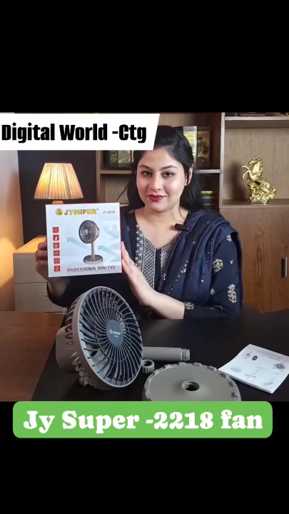 JY Super JY-2218 AC/ DC Rechargeable Moving Fan 45 Degree Rotating