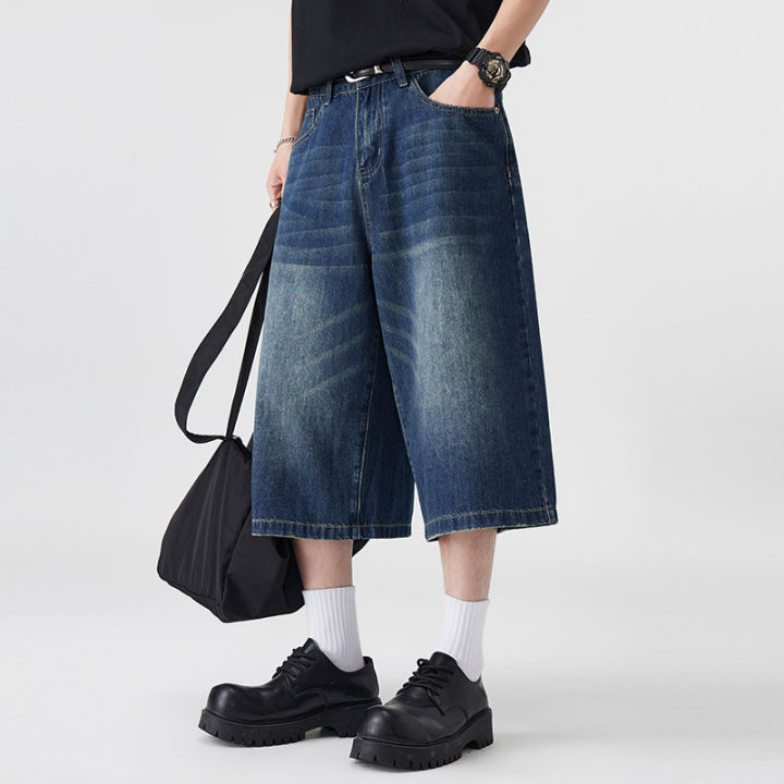 Men's%20Non-Elastic%20Denim%20Seven-Five%20Shorts%20Loose%20Wide%20Leg%20Fit%20Versatile%20Simple%20Style%20Casual%20Shorts%20-%20Image%206