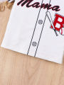 JOPGEEY Summer Baby Boy Casual Letter Baseball Printed Top and Striped Shorts Sports Suit.