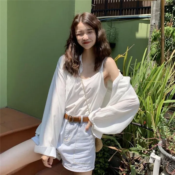 Koko.%20white%20long-sleeved%20shirt%20Korean-style%20loose%20chiffon%20shirt%20female%20simple%20versatile%20long-sleeved%20shirt%20short%20back%20sunscreen%20shirt%20#%20w308%20-%20Image%203