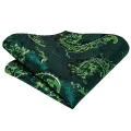Hi-Tie Dark Green Floral Paisley Silk Wedding Tie For Men Handky Cufflink Gift Men Elegant Necktie Fashion Business Party. 