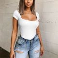 Harajuku Streetwear Top Punk Hip Hop Line One Line Collar Bra Fashion  Slim Fit Solid Color Short Sleeve Jumpsuit Bodysuit. 