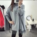 Plain Fleece Stylish Ponchou For Women black. 