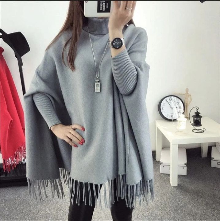 Plain%20Fleece%20Stylish%20Ponchou%20For%20Women%20black%20-%20Image%202