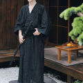 Black Summer Navy Japanese Traditional Samurai Kimono For Men Yukata Bathing Robe Hekoobi Loose Style Homewear Long Gown Cotton. 
