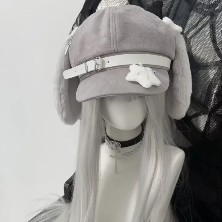Women's%20Kawaii%20Hat%20Sweet%20Style%20New%20Fashion%20Cap%20Grey%20Dog%20Eared%20Cap%20Subculture%20Beret%20Cute%20Individualistic%20Embodying%20Otaku%20Culture%20-%20Image%206