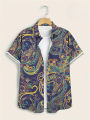 Hawaii Shirts for Men 3D Paisley Graphic Short-sleeved T-shirt Casual Lapel Buttons Male Tops Summer Oversized Bohemian Man Tees.