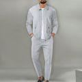 2026 Coat Fall Waffle Zip Pocket Lapel Slim Cardigan Men's Jacket Set.