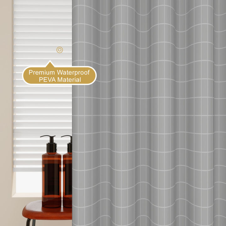 1pc%20Gray%20Grid%20Artwork%20Geometric%20Shower%20Curtain%20Waterproof%20PEVA%20Modern%20Minimalist%20Bathroom%20Decor%20-%20Image%202