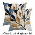 1pc Feather Print Throw Pillow Cover, Gold Gray White Polyester Square Cushion Case for Sofa Living Room Car Home Decor. 