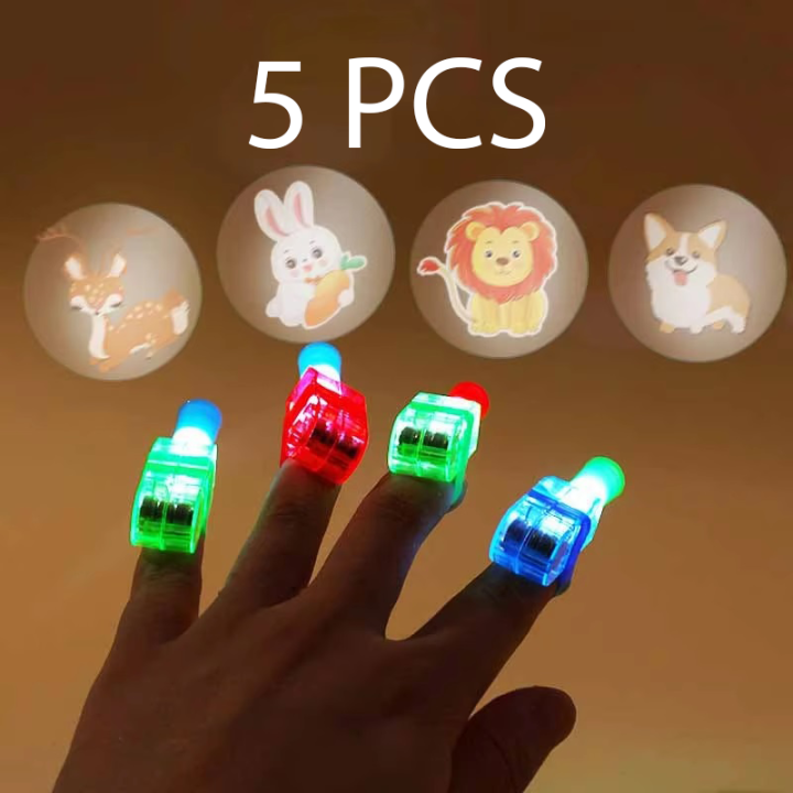 5Pcs Cartoon Cute Projection LED Finger Light Toys Multi-pattern Light-emitting Ring Finger Light Toys Birthday Decorations