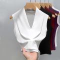 Summer Women's V-neck Sleeveless Vest Slim Fit Outerwear for Girls Solid Color Fashionable, Casual, Breathable Base T-shirt.