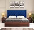 Drewno Sheesham Wood Upholstered Bed With Hydraulic Storage. 