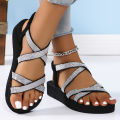 Women's fashion trend anti-slip wear comfortable soft soled bright sandals with belt. 