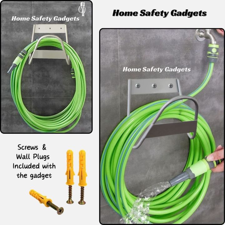 Water Hose Holder / Garden Hose Rack / PVC Pipe Hanger / Solid Iron Hook