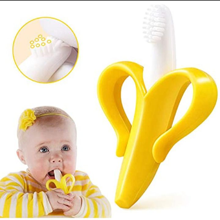 Baby Banana Teether, Soothing Pain Relief Soft Baby Teething Toys Baby Toy Banana Molar Tooth Toothbrush Chew Baby Silicone Gum