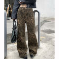 2026 Female Retro Leopard Printed Baggy Jeans Girls Chic Fashion Wide Leg Pants Women High Waist Casual Denim Trousers. 