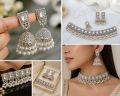 Silver Plated Pearl Jhumka Jewelry Set for Women – Bridal Traditional Choker Set with Earrings & Tikka | Wedding Party Wear. 