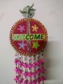 Handicraft Round Welcome Wall Mat - Pink Home Decoration Showpiece. 