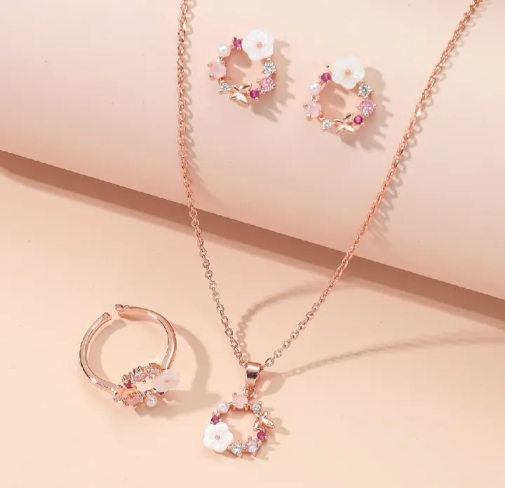 Neckless Ring earnings Jewelry set, 4 piece Ring gold color fashion ...