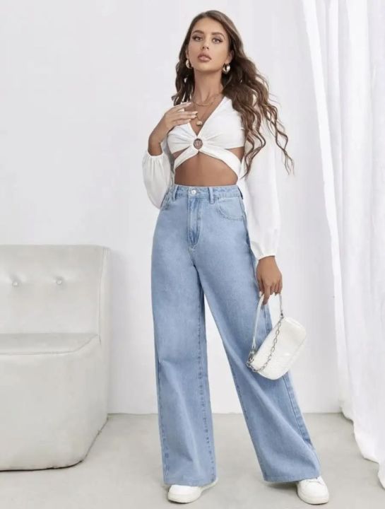 Women's%20Cloudy%20Blue%20High%20Waist%20Wide%20Leg%20Baggy%20Jeans,%20Light%20Wash%20Denim,%20Casual%20Loose%20Fit%20-%20Image%203