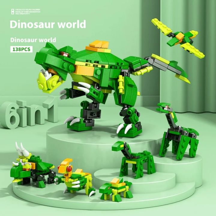 6IN1 City Engineering Car Police Truck Dinosaur Building Blocks Tank ...