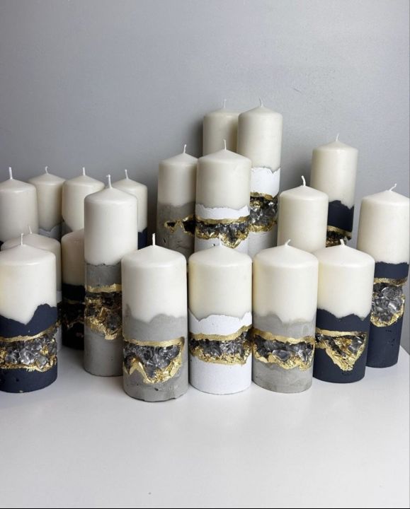 Concrete candle, candle ,geode crystal candle, 14k gold candle