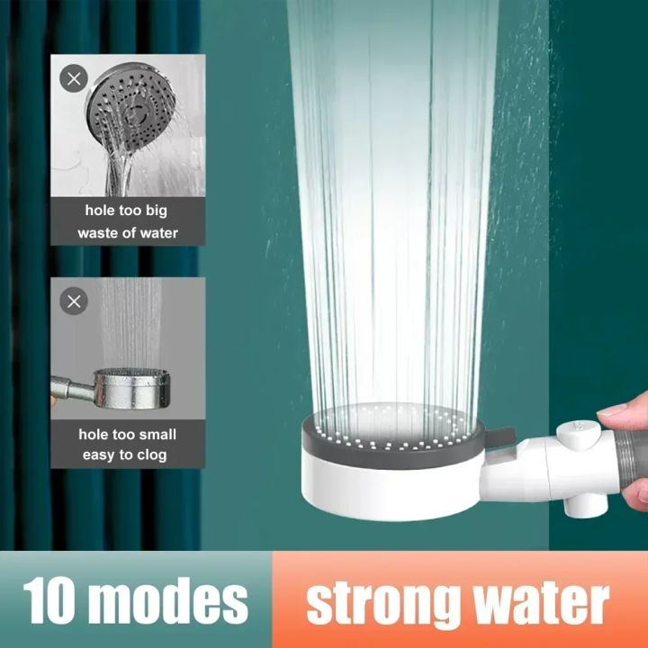 10 Modes High Pressure Filtered Shower Head One Key Stop Water Bathroom ...