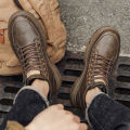Men Boots Autumn Leather Waterproof Mid-top Sports Shoes New Fashion Ankle Boots Casual Outdoor Hiking Boots Shoes Male Sneakers. 