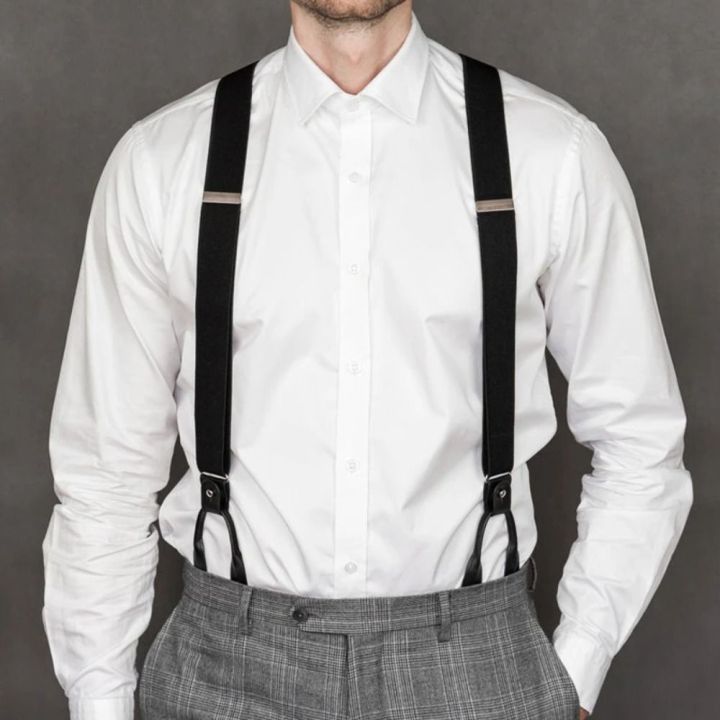 Vintage Suspenders Men Women Adult Leather Trimmed Button End Y Back Adjustable Elastic Trouser Braces Straps Belt Wedding