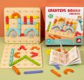 Children Wooden Toys Creative Board Nail Board Geometric Column Set Construction Puzzle Geometric Pegboard Montessori Sensory. 
