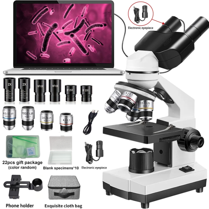 Professional Biological Optical Compound Binocular Microscope,5000X MicroscopeWith Electronic Eyepiece,Can Connect Computer