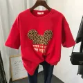 Gold Letter Grapic Leopard T-shirts Women Summer Loose Harajuku Female Black White T Shirt New Casual Women's Clothing Korean. 