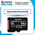 King'ston Canvas Select Plus 64GB microSD Card Class 10 UHS-I speeds up to 100MB/s with Adapter (SDCS2/64GBIN).
