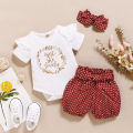 0-18 Month Newborn Baby Girls Clothes Romper Dot Pant with Elastic Waistband Infant Headband with Bow Knot 3PCS Cute Casual Set. 