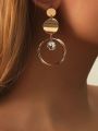 2 pieces of gold-color alloy circular pendant earrings, simple and elegant, high-end women's fashion earrings, vacation, tourism.