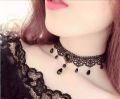 Gothic Black Lace Choker Necklace for Women – Vintage Style with Black Beads – Adjustable Party & Cosplay Jewelry.
