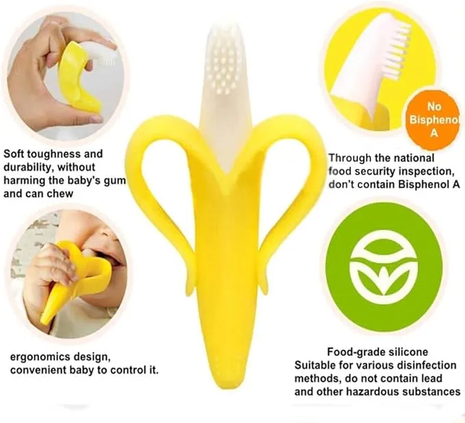 Silicone Baby Banana Teether & Infant Toothbrush, Ergonomic Grip