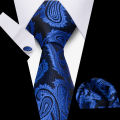 Tie Man Luxury Business Neck Tie For Mens Cufflinks Pocket Square Set 7.5cm Necktie For Wedding Party Shirts Sets White Cravats. 