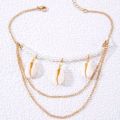 1pc Beach Shell Multilayer Alloy Chain Necklace With Mixed Pearl, Shell, Eye & Starfish Pendants.