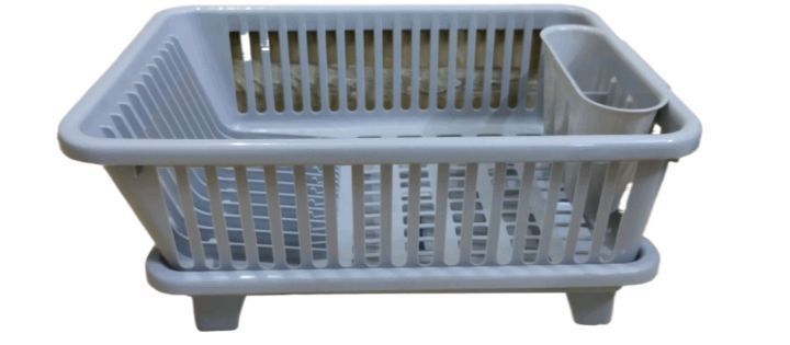 Large Durable Plastic Kitchen Sink Dish Rack Drainer Drying Rack Washing Basket with Tray for Kitchen, Dish Rack Organizers, Utensils Tools Cutlery (White & Grey)